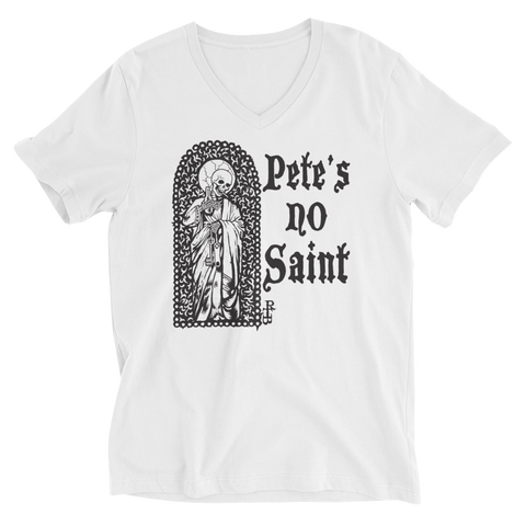 Pete's No Saint - White Unisex Short Sleeve V-Neck T-Shirt